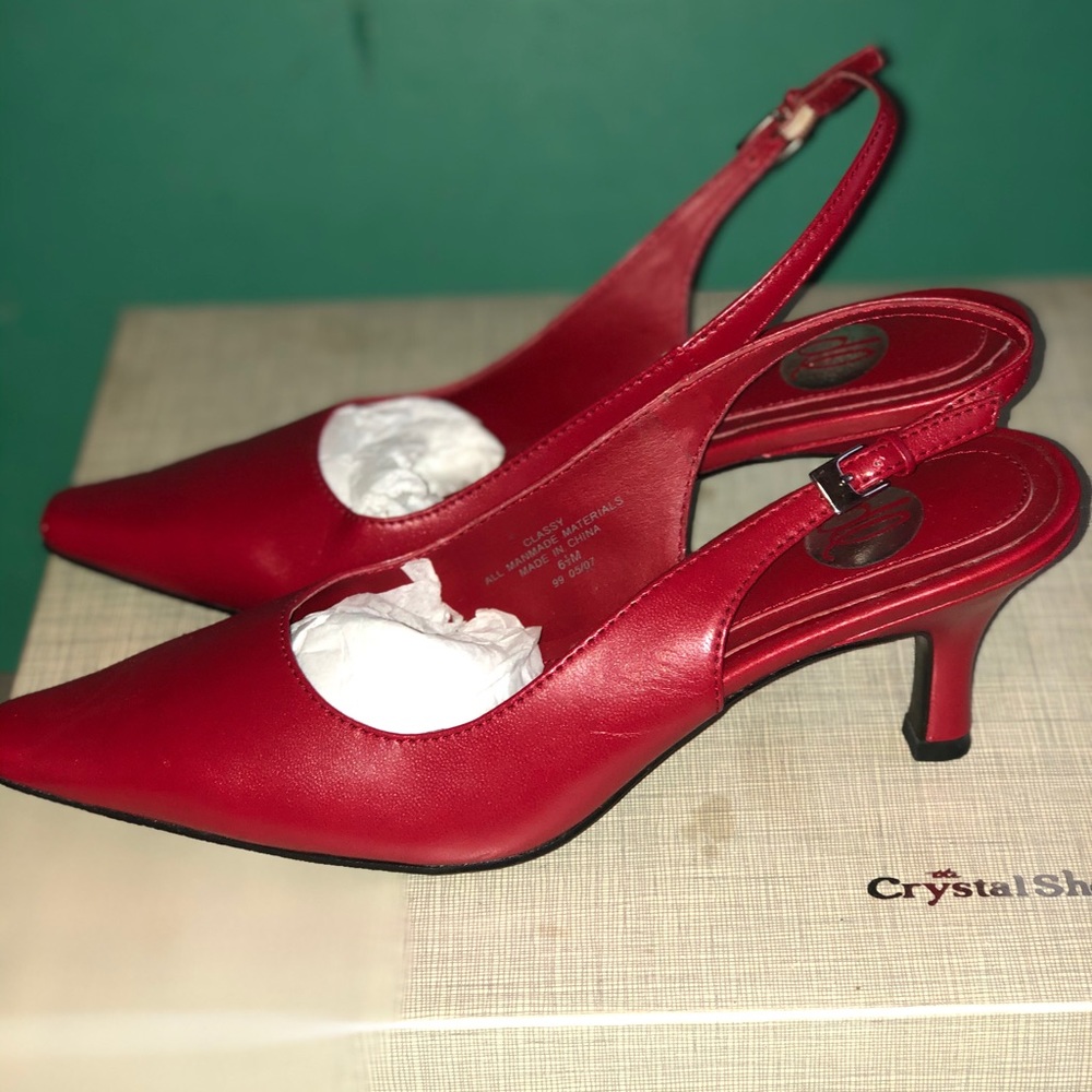 Red sling back heels